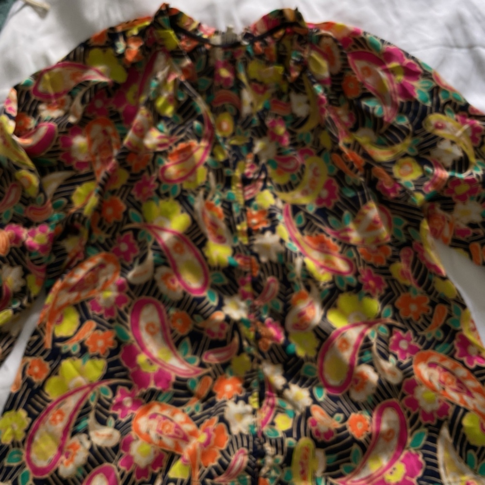Umgee plus size xl long sleeve blouse button down navy with floral print